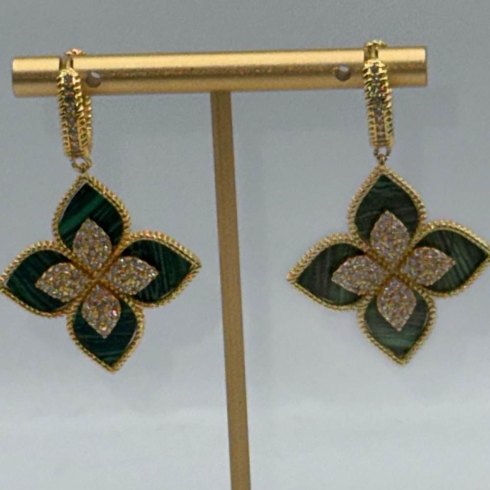 Malachite Flower Dangle Earrings - image 7